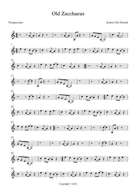 Old Zacchaeus Bb Trumpet Score