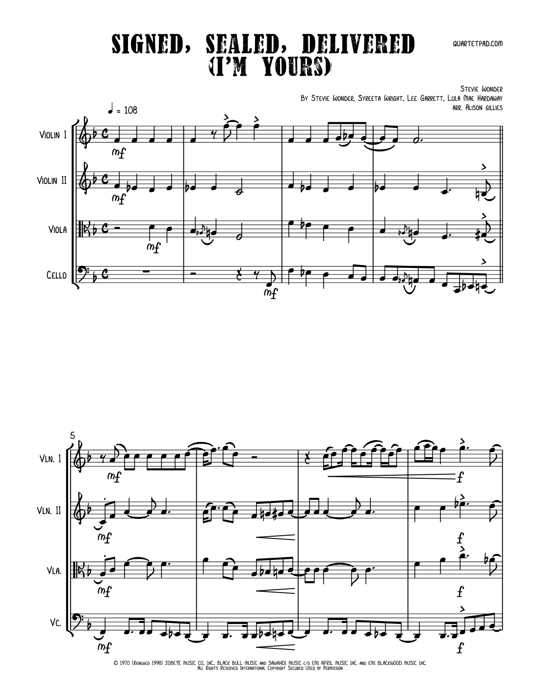 Signed, Sealed, Delivered I'm Yours (arr. Alison Gillies)