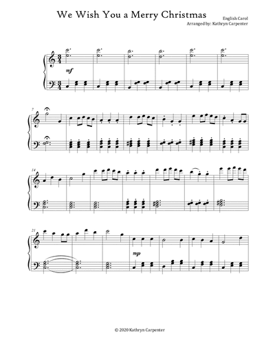We Wish You a Merry Christmas (Intermediate Piano) (arr. Kathryn Carpenter)