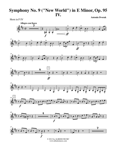 Dvorak Symphony No. 9, New World, Movement IV - Horn in F 4 (Transposed Part), Op.95 (arr. Doug Clyde)