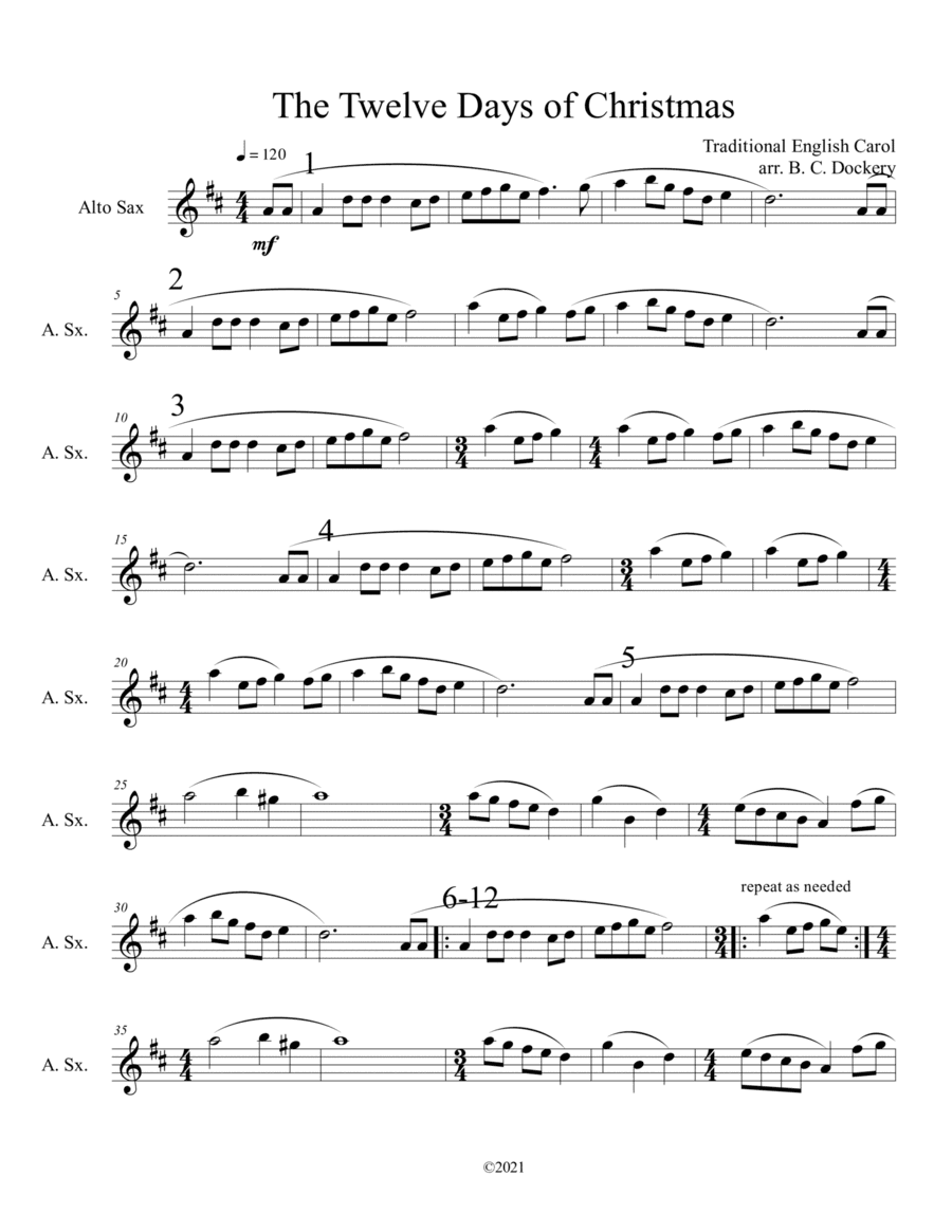 The Twelve Days of Christmas (Alto Sax Solo) (arr. B. C. Dockery)