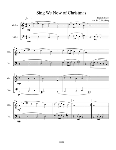 Sing We Now of Christmas (Violin and Cello Duet) (arr. B. C. Dockery)
