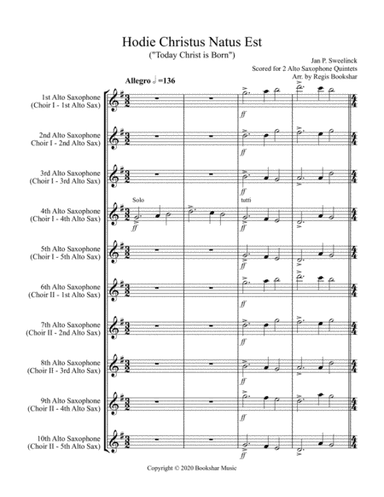 Hodie Christus Natus Est (2 Alto Saxophone Quintets) (arr. Regis Bookshar)