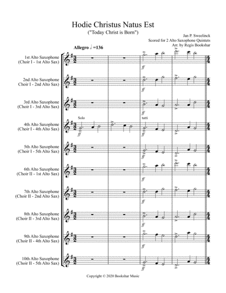 Hodie Christus Natus Est (2 Alto Saxophone Quintets) (arr. Regis Bookshar)