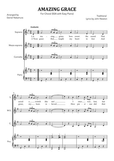 Amazing Grace (for Choral - SSA with Easy Piano) (arr. Daniel Nakamura)