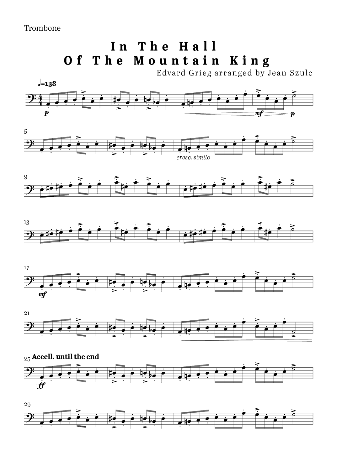 In The Hall of The Mountain King - Solo Trombone (arr. Jean Szulc)