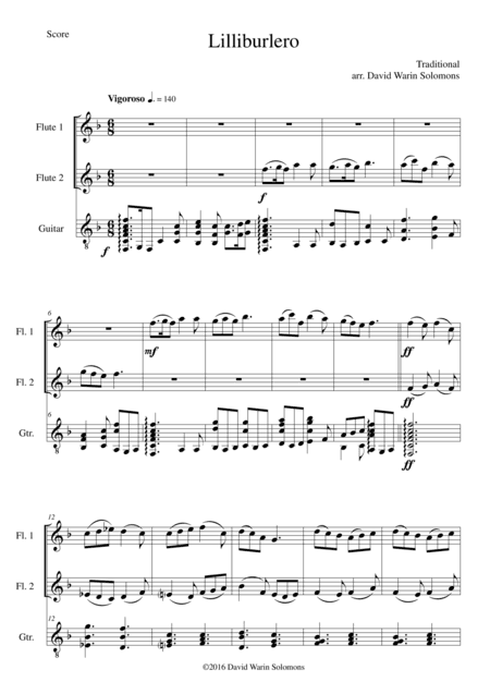 Lilliburlero for 2 flutes and guitar (arr. David Warin Solomons)
