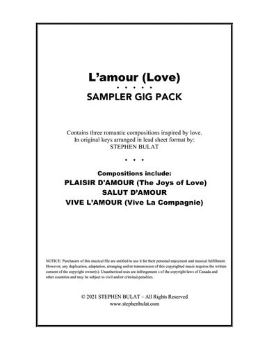 L'amour (Love) Sampler Gig Pack - Three selections (Plaisir d'amour, Salut d'amour & Vive L'Amour) a (arr. Stephen Bulat)