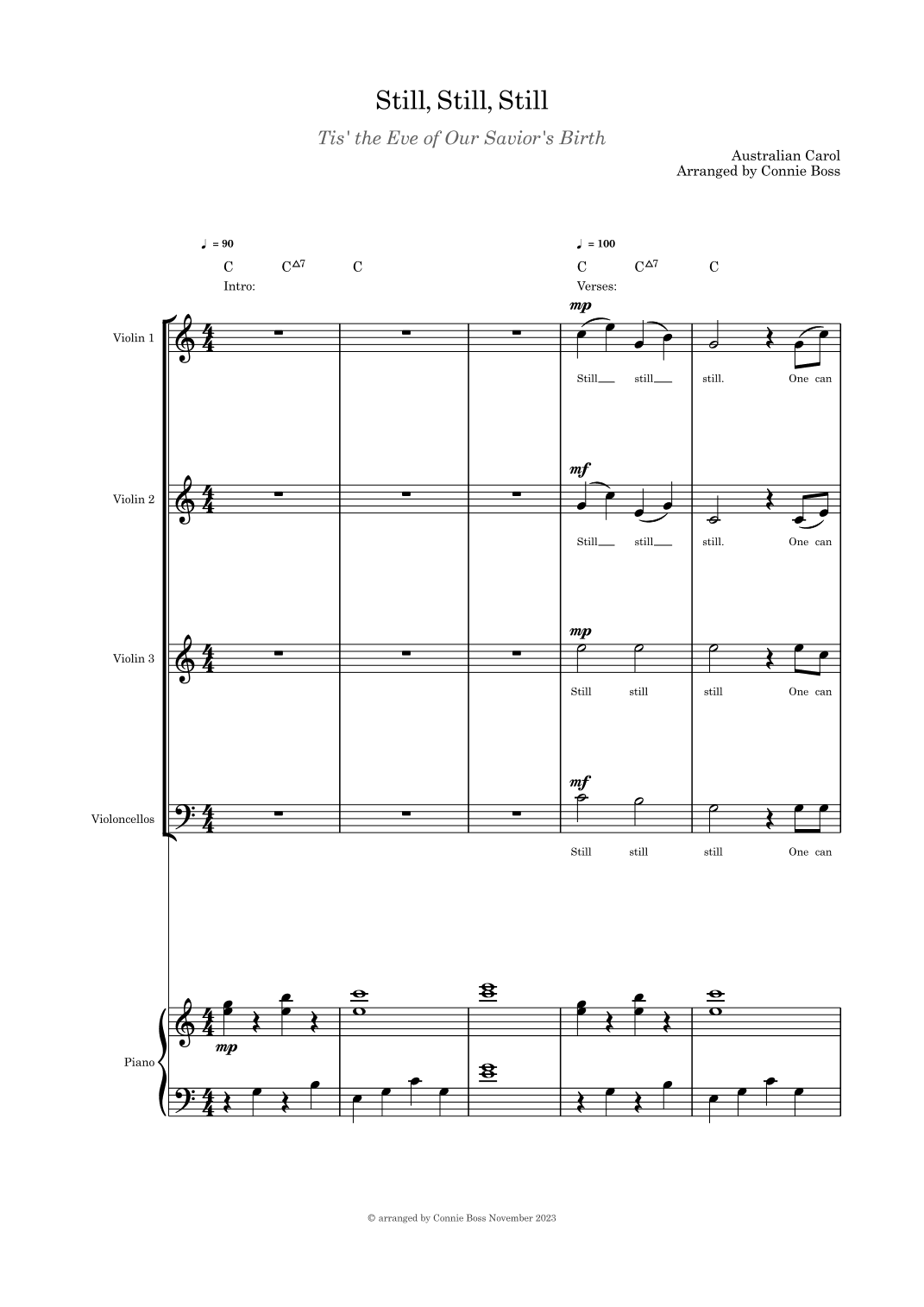 Still Still Still "Tis the Eve of our Savior's Birth String quartet and piano (arr. Connie Boss)