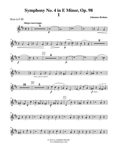 Brahms Symphony No. 4, Movement I - Horn in F 3 (Transposed Part), Op. 98 (arr. Doug Clyde)