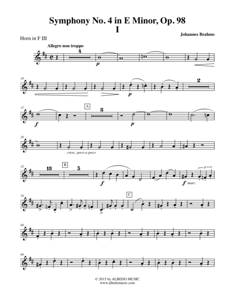 Brahms Symphony No. 4, Movement I - Horn in F 3 (Transposed Part), Op. 98 (arr. Doug Clyde)