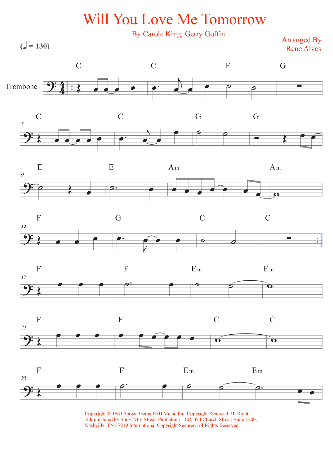 Will You Love Me Tomorrow (will You Still Love Me Tomorrow) (arr. Rene Alves)