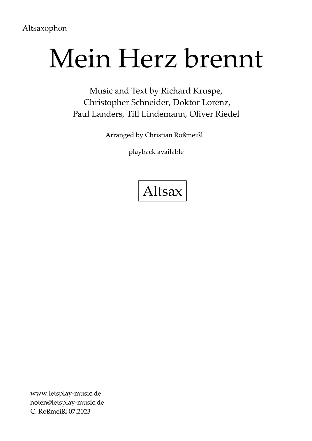 Mein Herz Brennt (arr. Christian Roßmeißl)