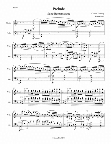 Two movements from Debussy's Bergamasque Suite, for Violin and Cello Duet (arr. Laura Jekel)