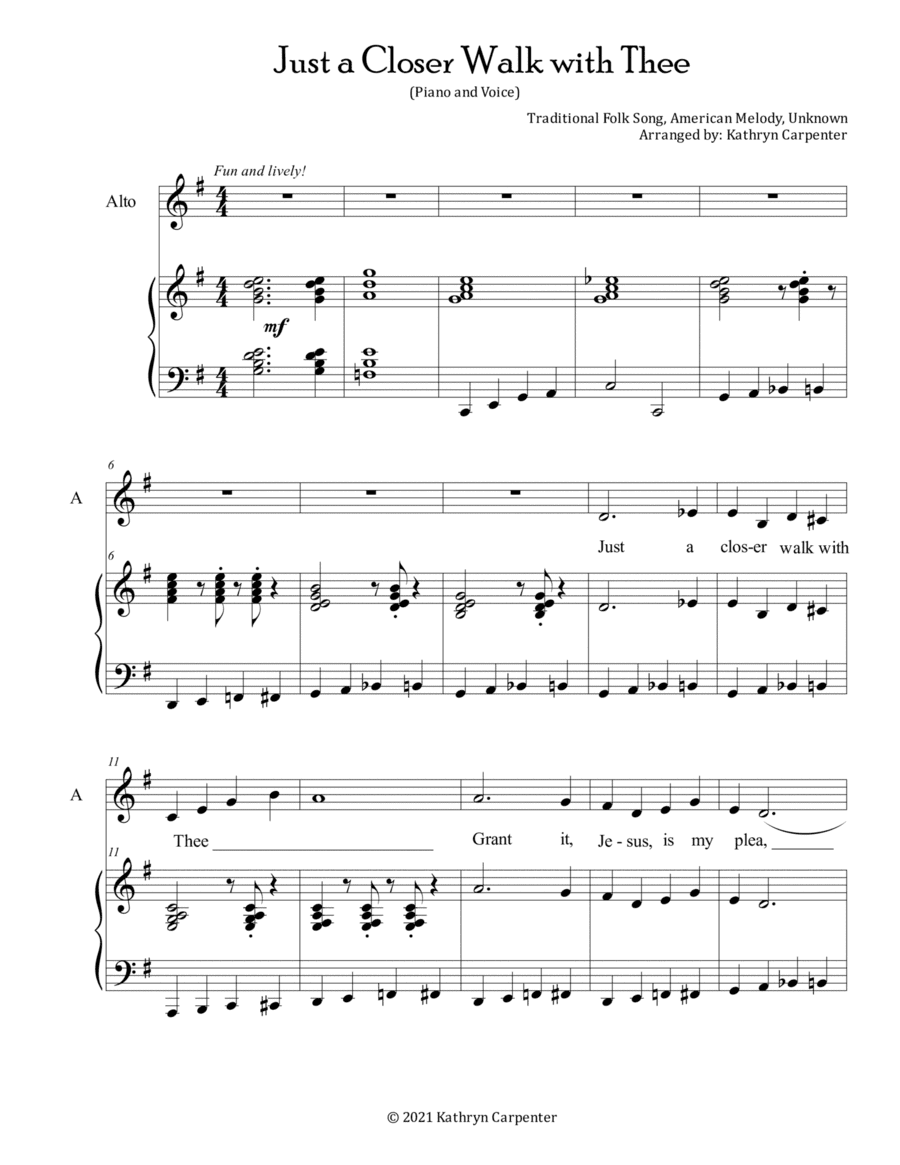 Just a Closer Walk with Thee (Piano and Voice) (arr. Kathryn Carpenter)