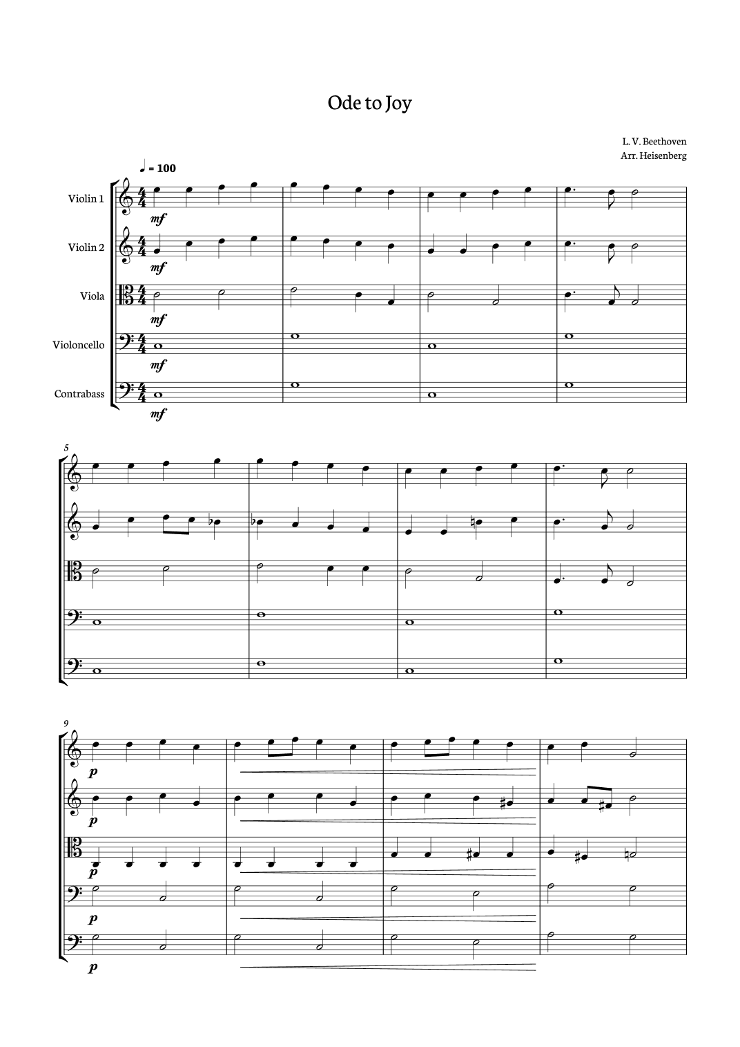 Ode to Joy for String Quintet. (arr. Heisenberg)