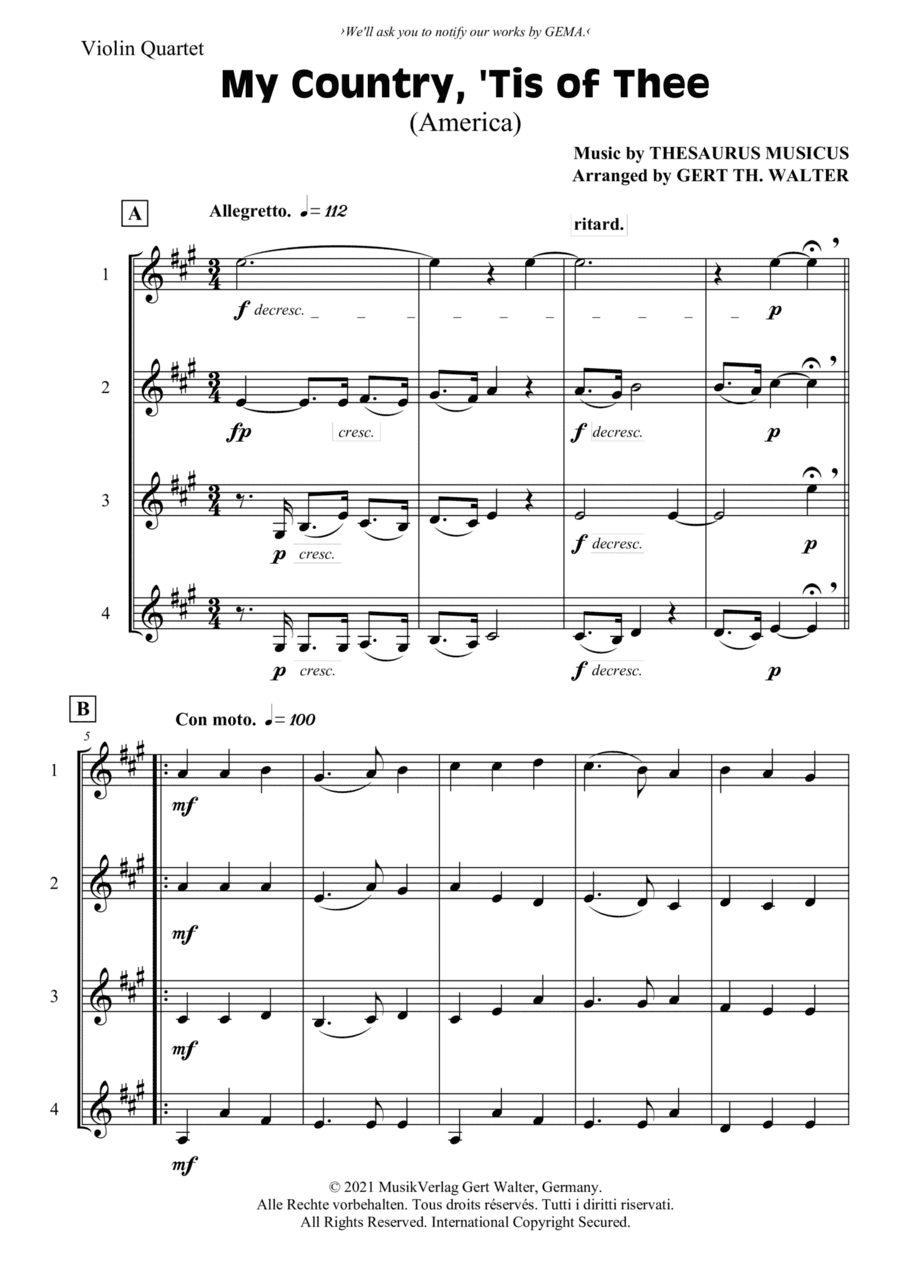 My Country, 'Tis Of Thee (America) (arr. Gert Th. Walter)