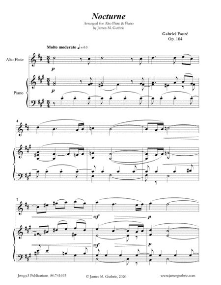 Fauré: Nocturne Op. 104 for Alto Flute & Piano (arr. James Guthrie, ASCAP)
