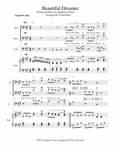 Beautiful Dreamer Key of A for Bass & Tenor (arr. Connie Boss)