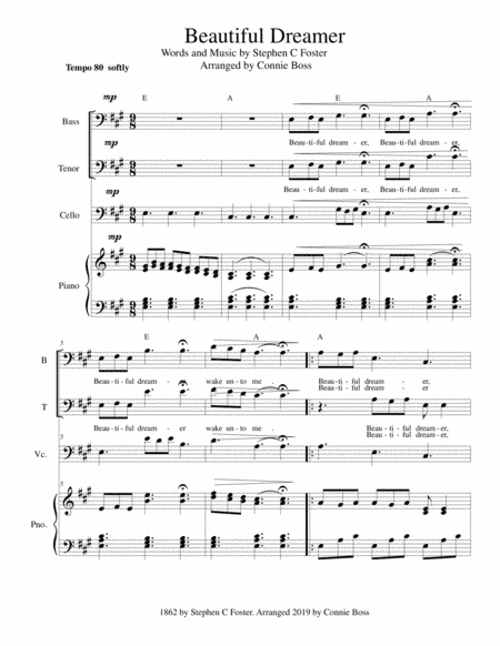 Beautiful Dreamer Key of A for Bass & Tenor (arr. Connie Boss)