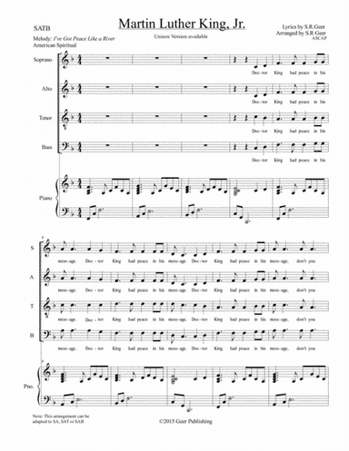 A Song in Praise of Martin Luther King Jr. for SATB choir (arr. S.R.Geer, ASCAP)