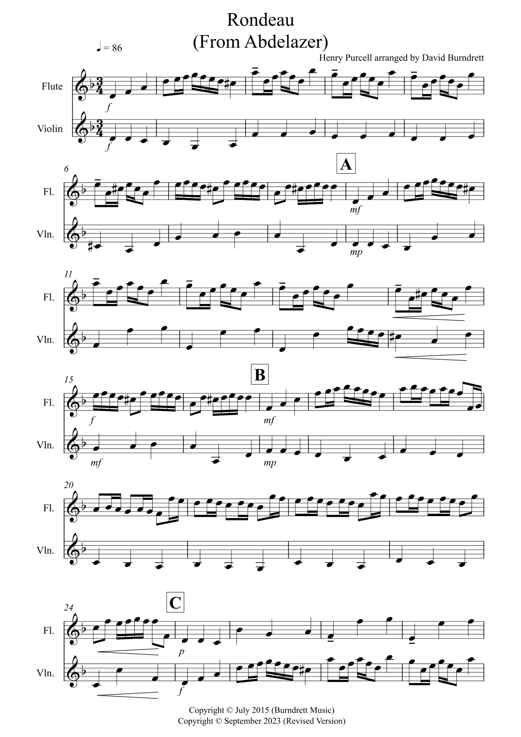 Rondeau for Flute and Violin Duet (arr. David Burndrett)