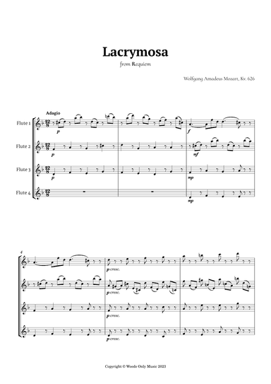 Lacrymosa by Mozart for Flute Quartet (arr. Ander)
