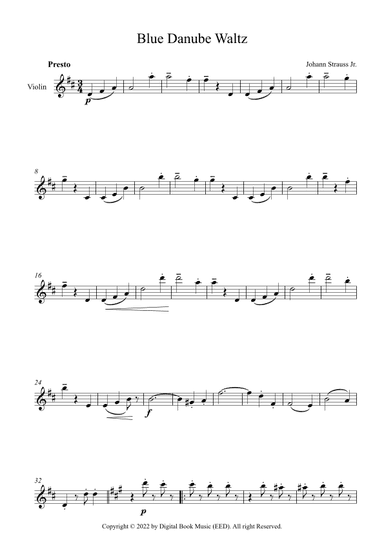 Blue Danube Waltz - Johann Strauss Jr. (Violin) (arr. Digital Book Music)