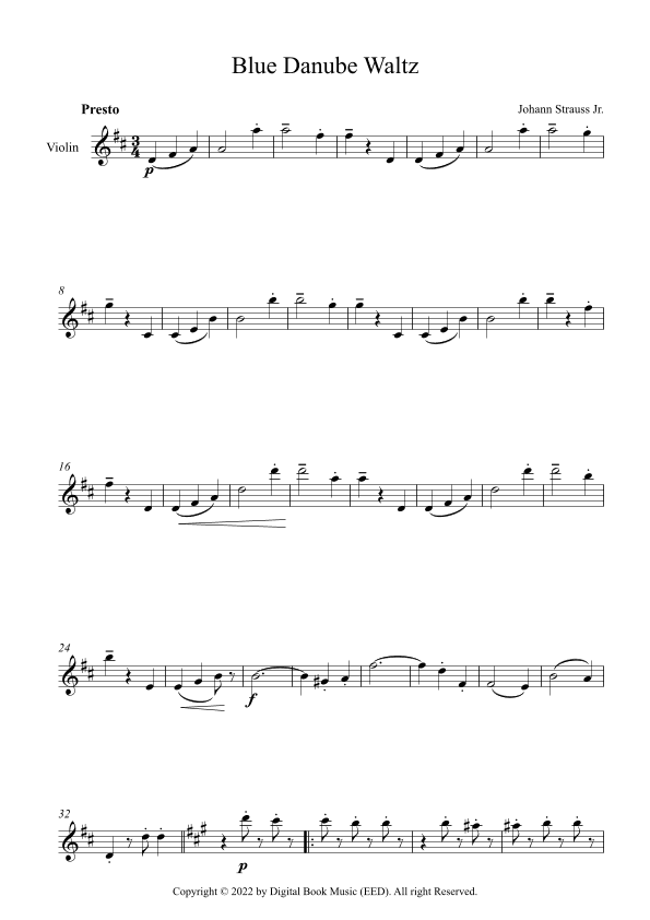 Blue Danube Waltz - Johann Strauss Jr. (Violin) (arr. Digital Book Music)