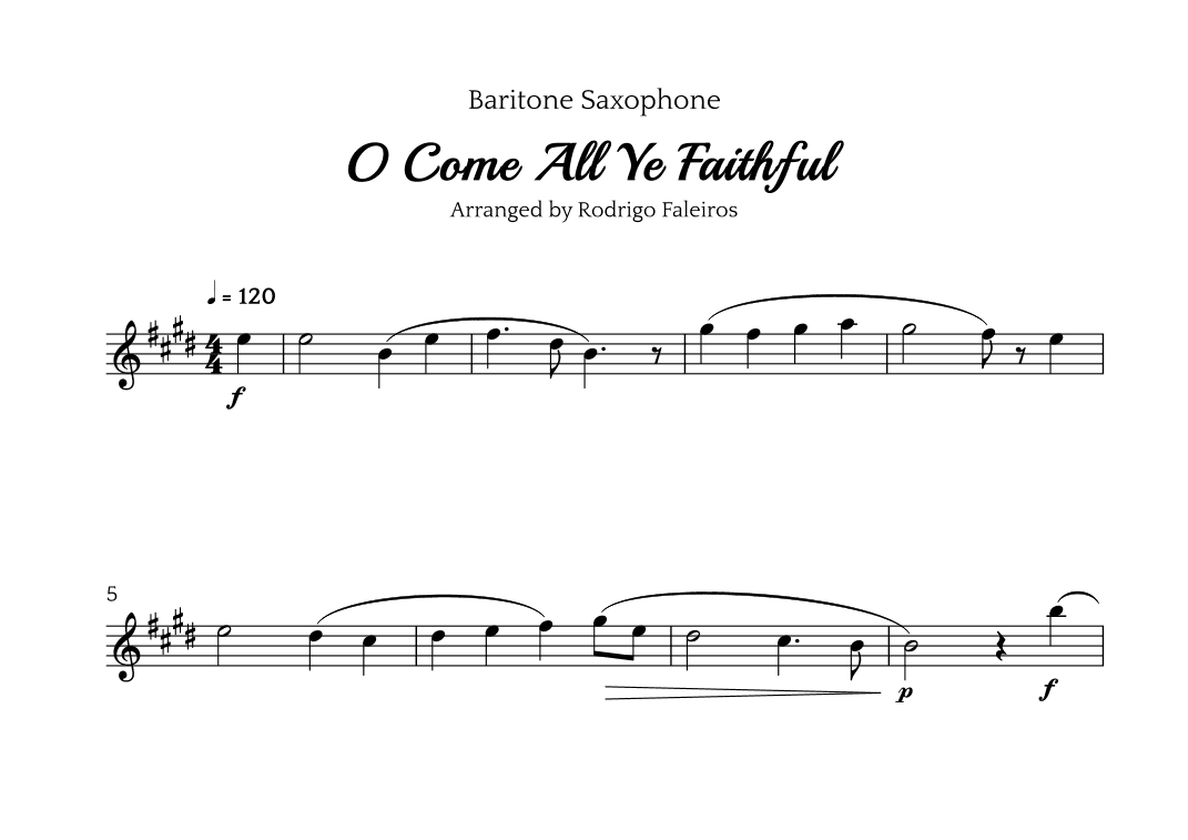 O Come All Ye Faithful (for baritone sax solo) (arr. Rodrigo Faleiros)