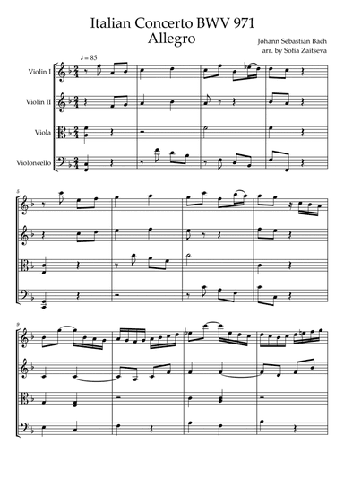 Italian Concerto arrangement for String Quartet (arr. Sofia Zaitseva)