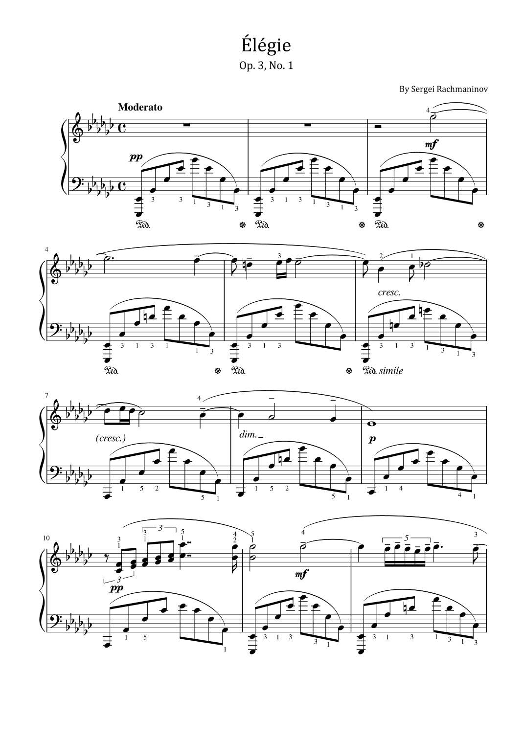 Rachmaninoff - Élégie - Op.3 No. 1 Original - For Piano Solo (arr. poon)