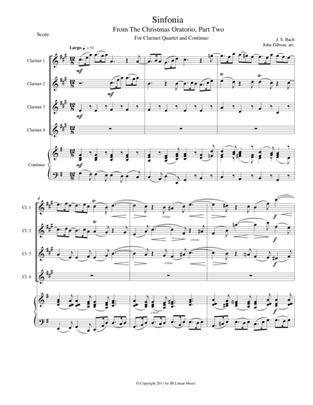 Sinfonia from Bach's Christmas Oratorio for clarinet quartet (arr. John Gibson)
