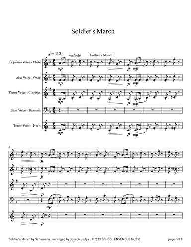 Soldier's March by Schumann for Woodwind Quartet in Schools (arr. Joseph Judge)
