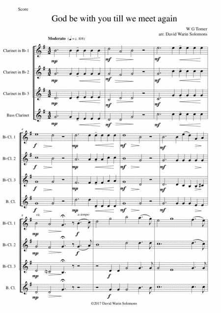 God be with you till we meet again for clarinet quartet (3 Bflats and 1 bass) (arr. David Warin Solomons)