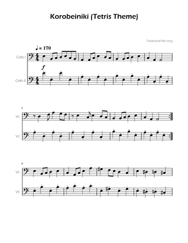 Tetris Theme for Cello Duet (arr. Ygor Nunes)