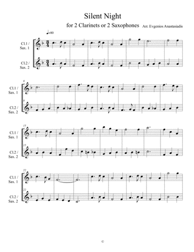 Silent Night [Stille Nacht] - Easy Christmas song for 2 Clarinets or 2 Saxophones (arr. Evgenios Anastasiadis)