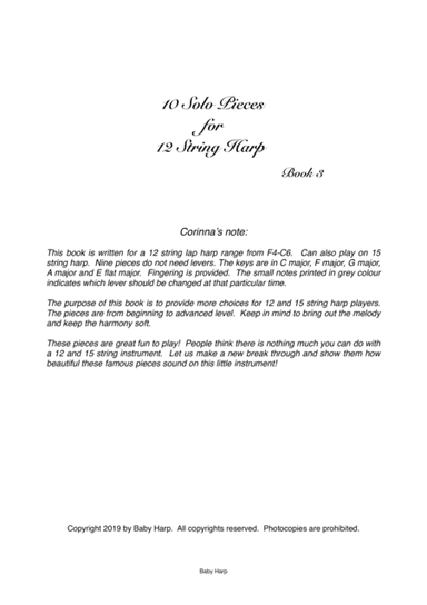 10 Solo Pieces for 12 String Harp, Book 3 (arr. Corinna Wong)