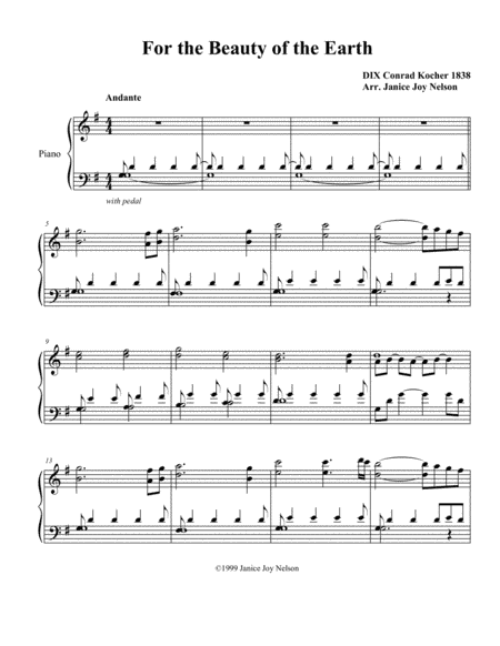 For the Beauty of the Earth (arr. Arranged by Janice J Nelson)