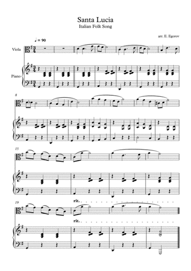 Santa Lucia, Italian Folk Song, For Viola & Piano (arr. Eugene Egorov)