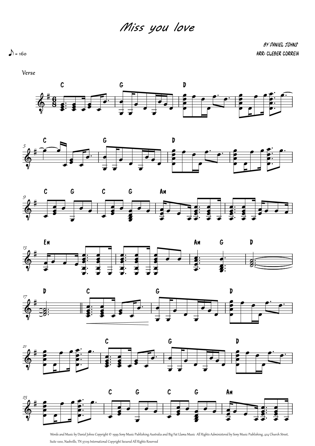 Miss You Love (arr. Cleber Correia)