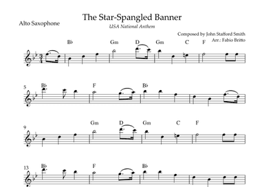 The Star Spangled Banner (USA National Anthem) for Alto Saxophone Solo with Chords (Db Major) (arr. Fabio Britto)