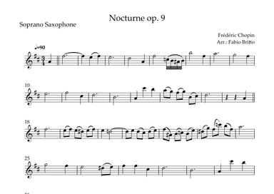 Nocturne Op.9 No. 2 (Frédéric Chopin) for Soprano Saxophone Solo (arr. Fabio Britto)