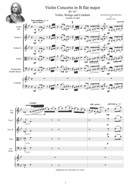 Vivaldi - Violin Concerto in B flat major RV 367 for Violin, Strings and Cembalo (arr. Santino Cara)