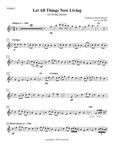 Let All Things Now Living for String Quartet (arr. Ian Wei)