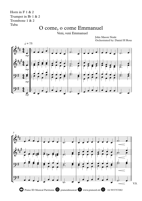O come, o come Emmanuel - Veni, veni Emmanuel - Christmas Carol - Brass Quartet (arr. Daniel H Rosa)
