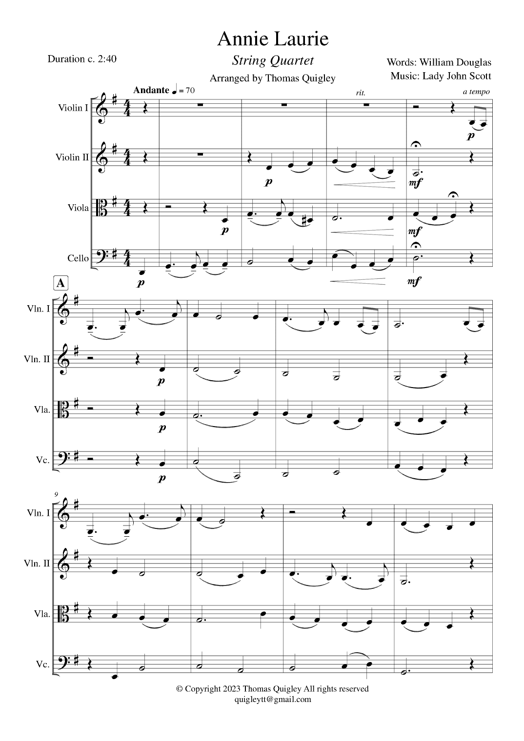 Annie Laurie (arr. Thomas Quigley)