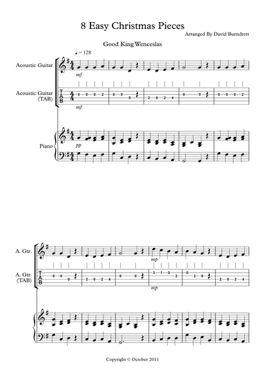 8 Easy Christmas Duets for Guitar (including TAB) and Piano (arr. David Burndrett)