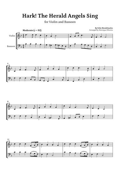 Hark! The Herald Angels Sing (Violin and Bassoon) - Beginner Level (arr. Henrique Oliveira)