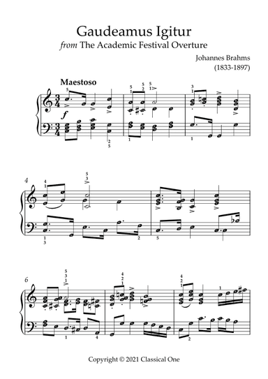 Brahms - Gaudeamus Igitur(With Note name) (arr. MPS)